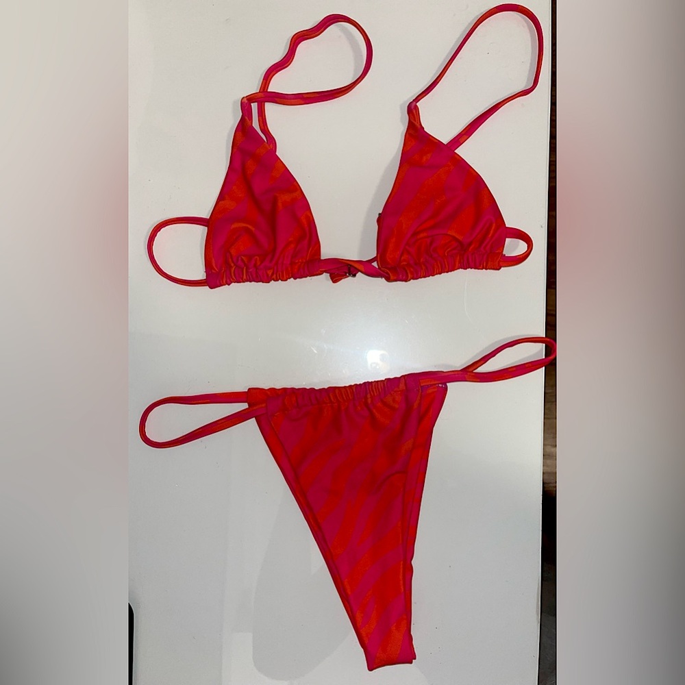 Zebra pink and orange string bikini